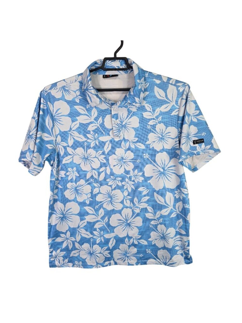 Mens Yatta Blue White Floral Hawaiian Button Up Shirt Polyester Stretch Size XL